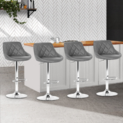  set of 4 Kitchen Bar Stools Swivel Bar Stool PU Leather Gas Lift Chairs Grey