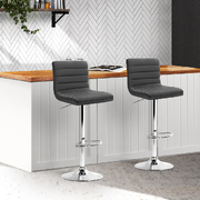 2x Gas lift Bar Stools Swivel Kitchen Chairs Leather Chrome Grey