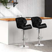 2x Bar Stools Gas Lift Kitchen Swivel Chairs Leather Chrome Black