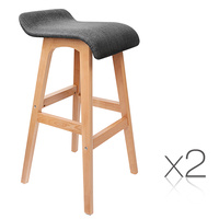 Set of 2 Beech Wood Fabric Bar Stools - Black
