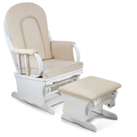 Baby Breast Feeding Sliding Glider Chair w/ Ottoman White Beige
