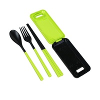 Green Portable Travel Kids Adult Cutlery Fork Chopsticks Spoon Set 