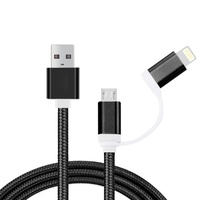 HTC Sony Huawei Xiaomi1m 2 in 1 8pin Micro USB - USB Data Charging Cable (Black)