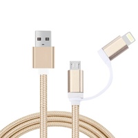 HTC Sony Huawei Xiaomi1m 2 in 1 8pin & Micro USB-USB Data Charging Cable (Gold)