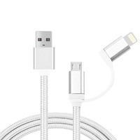 HTC Sony Huawei Xiaomi1m 2 in 1 8pin Micro USB to USB Data Charging Cable White