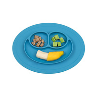 Mess-Less Baby Mini Mat One-piece placemat/ plate 100% BPA Free Silicone Blue 