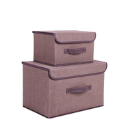Set of 2 Foldable Fabric Collapsible Storage Organziers with Lids Coffee