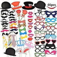 66 Pieces Photo Booth Props Party Favor for Wedding Party Graduation Birthdays Dress-up Accessories