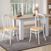 2PCS Wooden Dining Chair Ratan Seat White