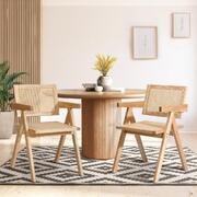 2x Dining Chairs Rattan Wooden Natural