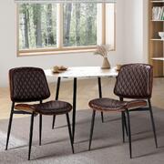 2x Dining Chairs Leather Seat Metal Legs Walnut