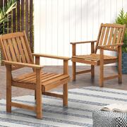 Outdoor Armchair Wooden Patio Furniture Set of 2 Chairs Set Garden Seat