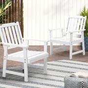  Outdoor Armchair Wooden Patio Furniture 2PCS Chairs Set Garden Seat White