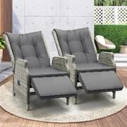  Recliner Chairs Sun lounge Outdoor Furniture Patio Wicker Sofa Set of 2