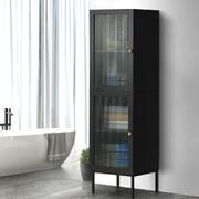 Bathroom Cabinet Tempered Glass Door Tall Slim Black