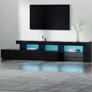 Entertainment Unit Stand RGB LED Gloss Furniture 215cm Black