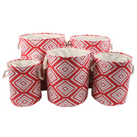 Printed Fabric Baskets Set of 5 Moroccan Red