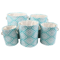 Printed Fabric Baskets Set of 5 Moroccan Blue