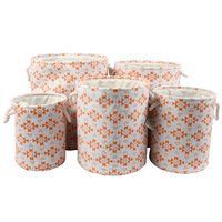 Printed Fabric Baskets Set of 5 InDiametern Orange