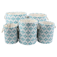 Printed Fabric Baskets Set of 5 InDiametern Blue