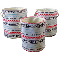 Printed Fabric Baskets Set of 3  Aztec Blue
