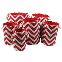 Printed Fabric Baskets Set of 6 Zig Zag Red