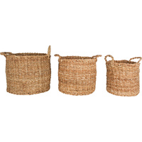 Set of 3 Seagrass Round Basket With Handle 36 x 30cm