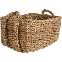 Set of 3 Seagrass Rectangle Storage Basket with Handle Small 38 x 30 x 16cm