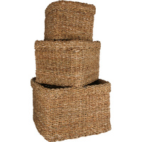 Set of 3 Sea Grass Square Storage Basket Small 27 x 27 x 20cm