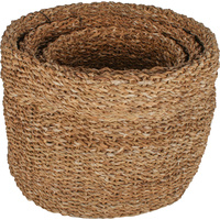 Set of 3 Sea Grass Round Storage Basket Sml 28 X 22cm