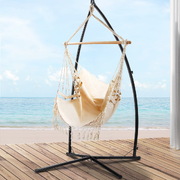 Outdoor Hammock Chair with Steel Stand Tassel Hanging Rope Hammock Cream