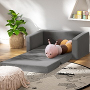 Kids Sofa 2 Seater Children Flip Open Couch Velvet Armchair Grey