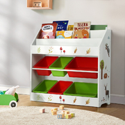 Bins of Imagination: Interactive Children's Bookshelf Toy Box with 6 Display Storage Compartments