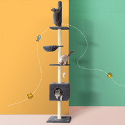 Cat Tree 260Cm Tower Scratching Post Scratcher Floor To Ceiling Cats Bed Dark Grey
