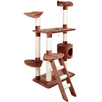 Multi Level Cat Scratching Poles Tree w/ Ladder Brown