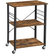 Kitchen Baker'S Rack,  3-Tier Serving Cart With Metal Frame And 6 Hooks, Rustic Brown