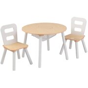 Round Table And 2 Chair Set For Children (White Natural)