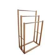 Bamboo Towel Bar Metal Holder Rack 3-Tier Freestanding For Bathroom And Bedroom