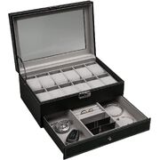 12 Slot PU Leather Lockable Watch and Jewelry Storage Boxes Black