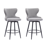 2X Swivel Bar Stools Tufted Counter Chairs With Stud Trim And Metal Base-Dark Grey
