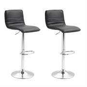 2x Bar Stools Counter Height PU Leather Upholstered Adjustable Height Swivel -Black