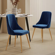 Forever Set Of 2 Blue Velvet Dining Chairs  Art Deco Design