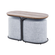 3 Piece Set Coffee Table & Ottoman Wood Side End Table Industrial - Grey