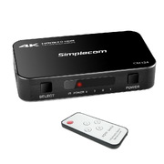Simplecom CM324 4 Way HDMI 2.0 Switch with Remote 4 In 1 Out Splitter HDCP 2.2 4K @60Hz UHD HDR 