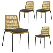 4Pc Set Outdooor Rope Dining Chair Steel Frame Yellow