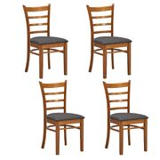 Dining Chair Set Of 4 Crossback Solid Rubber Wood Fabric Seat - Walnut