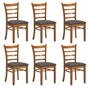 Dining Chair Set Of 6 Crossback Solid Rubber Wood Fabric Seat - Walnut