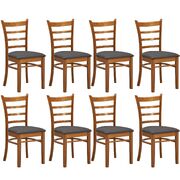 Dining Chair Set Of 8 Crossback Solid Rubber Wood Fabric Seat - Walnut