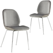 Dining Chair Set Of 2 Fabric Seat With Metal Frame - Grey
