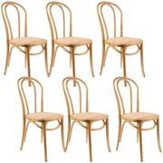 Arched Back Dining Chair Set Of 6 Solid Elm Timber Wood Rattan Seat - Oak